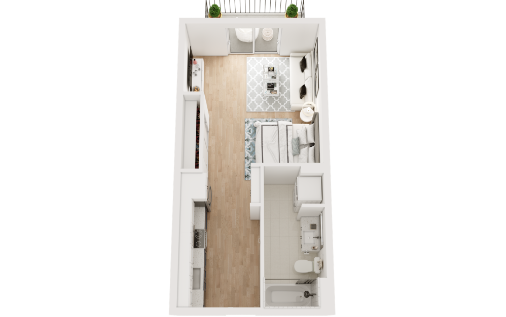 The Blockyard Floor plan featuring a studio-type room.