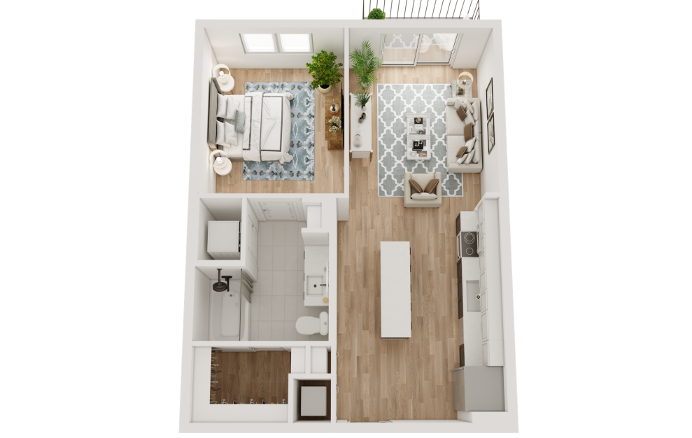 The Blockyard Floor plan depicting one bedroom and one bathroom